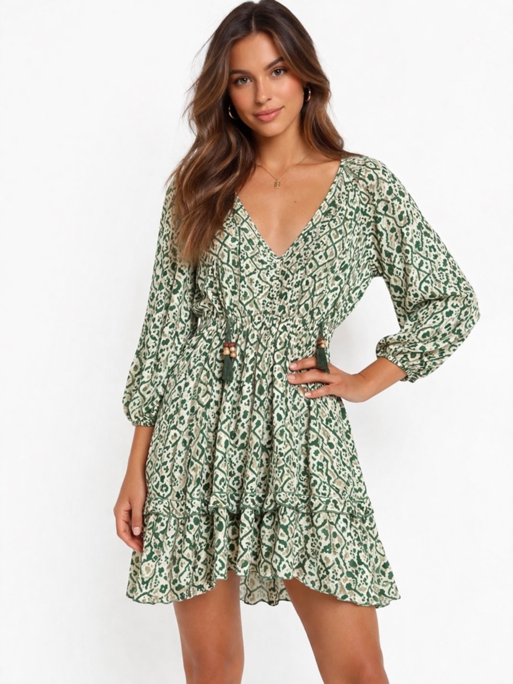 Zara Green and Cream Printed Dress